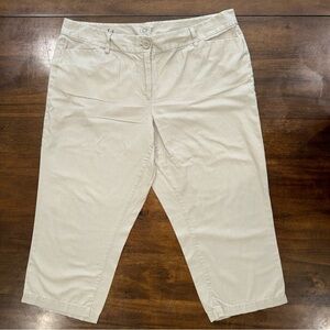 Ann Taylor Loft womens curvy tan khaki cropped pants capri flat front size 14